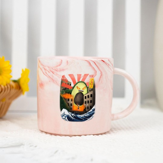 Giant Avocado Kaiju Monster Attack Urban City Marble Mugs