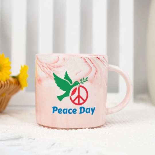 Peace Day Dove with Olive Branch Marble Mugs
