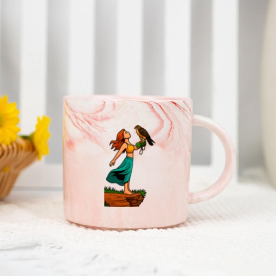 Woman with Hawk on Arm in Nature Scene Marble Mugs