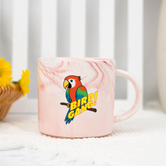 Bird Gang Parrot Cartoon Sticker | Tropical Funny  Marble Mugs
