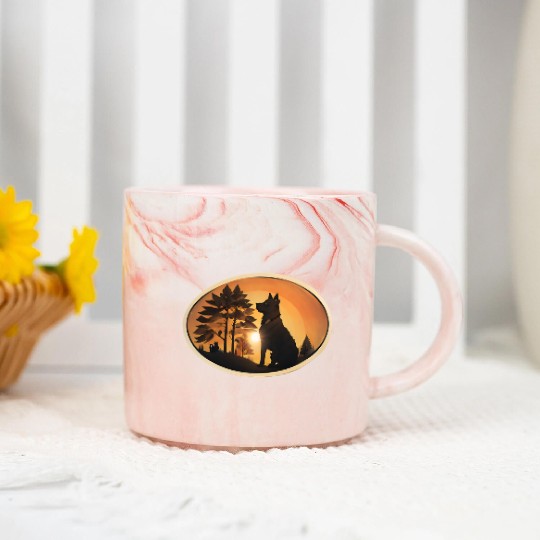 Sunset Wilderness Wolf Silhouette Marble Mugs