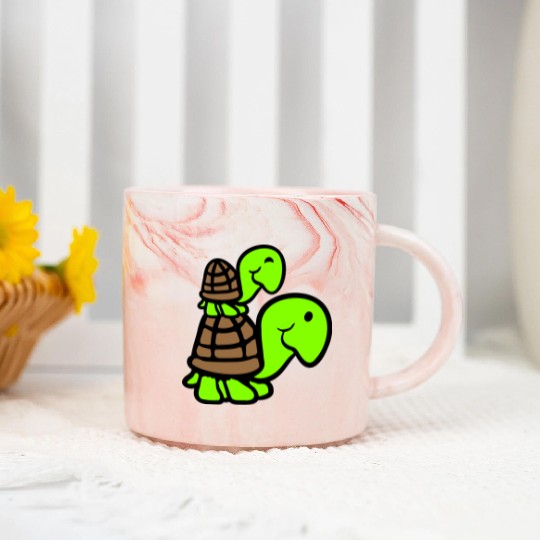 2 turtles piggyback mummy daddy child riding cute Marble Mugs