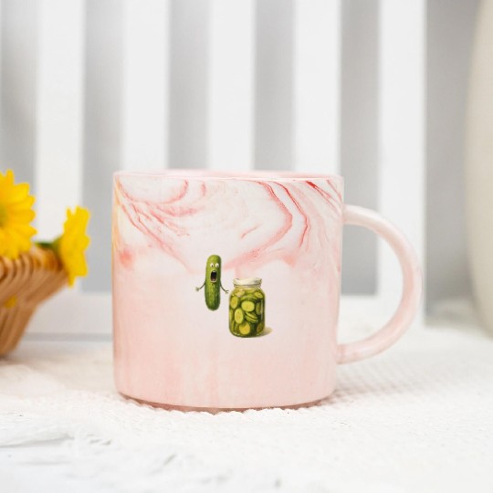 Whimsical Pickle Cucumber Character Marble Mugs