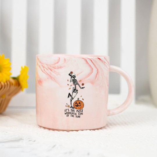 Halloween Skeleton Pumpkin Fall Autumn Spooky Gift Marble Mugs