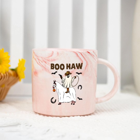 Boo Haw Halloween Ghost Cowboy Western Marble Mugs