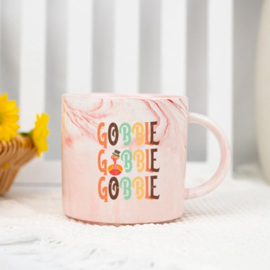 Festive Turkey and Gobble Text Pattern Marble Mugs