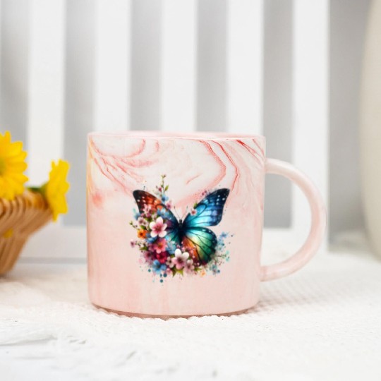 Colorful Butterfly Blossom Fusion Marble Mugs