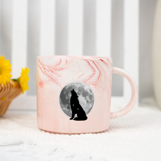 Wolf Howling at Full Moon Design Marble Mugs
