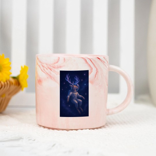 Celestial Deer Astronaut Illustration Marble Mugs
