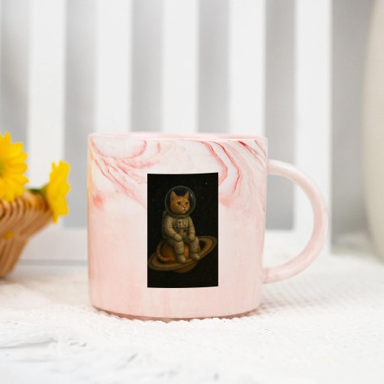 Celestial Cat in Astronaut Suit Marble Mugs