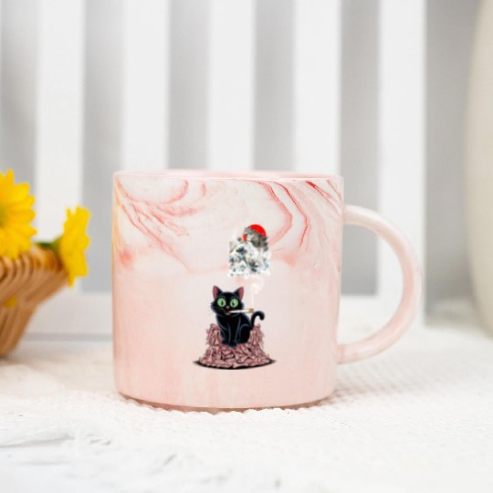Black Cat Smoking Cigarette Catzilla Marble Mugs