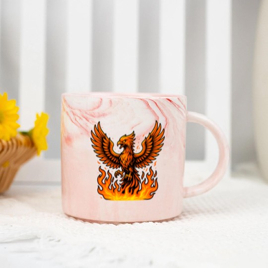 Fiery Phoenix Rising Illustration Marble Mugs
