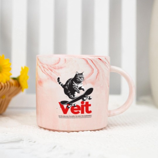 Cool Cat Skateboard with cute Boy Name VEIT Marble Mugs