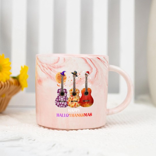 Happy HalloThanksMas Guitar  Marble Mugs