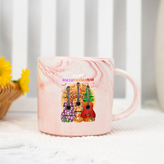 Happy HalloThanksMas Guitar  Marble Mugs
