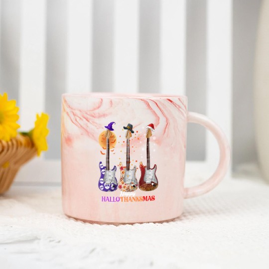 Happy HalloThanksMas Guitar  Marble Mugs