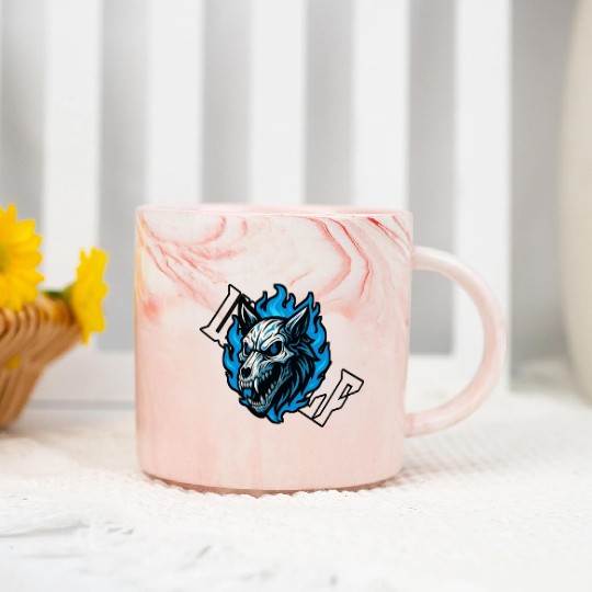 Fierce Wolf Skull with Blue Flames Marble Mugs