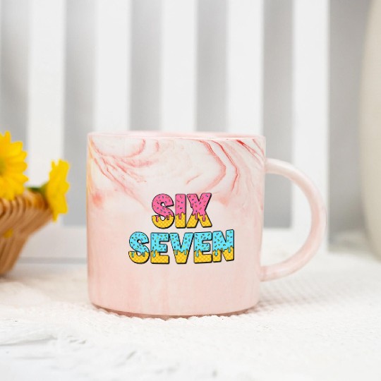 67 Six Seven Meme Funny Ice Cream Drip Waffle Cone Marble Mugs