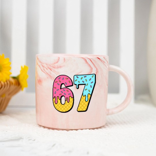 Six Seven Meme Ice Cream Drip Waffle Cone Funny 67 Marble Mugs