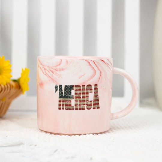 Vintage Distressed US Flag 'MERICA Marble Mugs