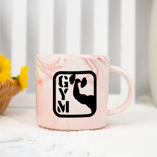 gym sport arm hantel outline hand arm muscle stron Marble Mugs