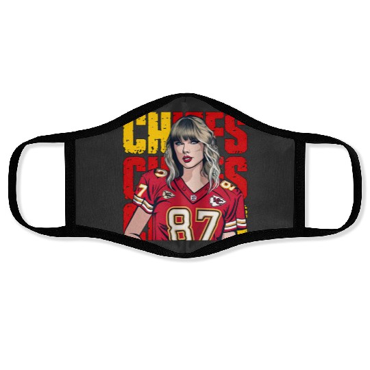 Discover Taylor Hearts Kelce in Chiefs Shirt, Traylor Swelce Taylor Version Face Masks