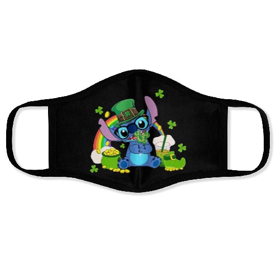 Disney Stitch Snacks And Drink On St. Patrick's Day Face Masks