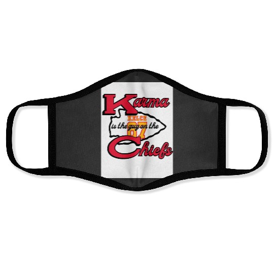 Karma is the Guy on the Chiefs taylorr Swift Travis Kelce Face Masks