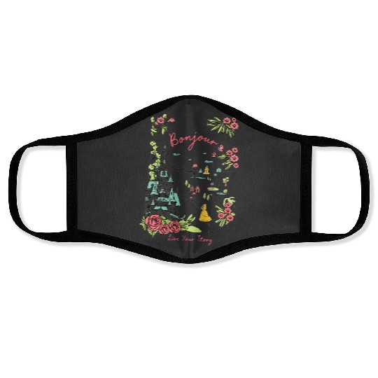 Disney Castle Belle Princess Bonjour Rose , Beauty and the Beast Floral Tee, Magic Kingdom Disneyland Family Holiday 2024 Trip Face Masks