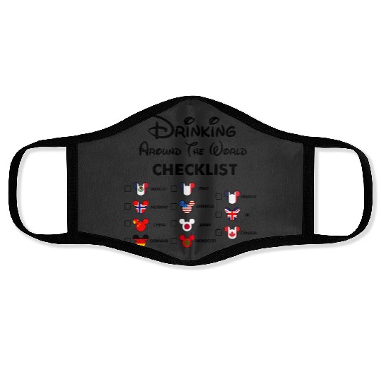 Mickey Beer Minnie Front and Back, Epcot Drinking Around The World , Drinking Around the world checklist, Disney Couple s Face Masks