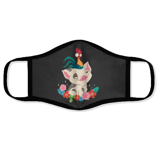 Disney Moana Hei Hei Rooster Pua Flowers Sketch Portrait Face Masks