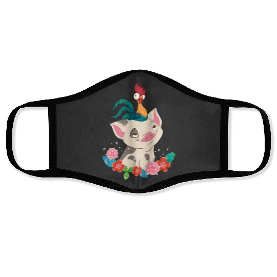 Disney Moana Hei Hei Rooster Pua Flowers Sketch Portrait Face Masks