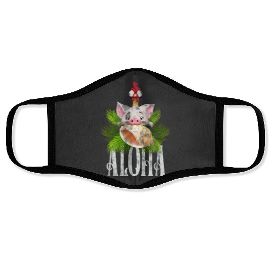 Disney Moana Aloha Pua And Hei Hei Distressed Tropical Logo gifts trends Face Masks