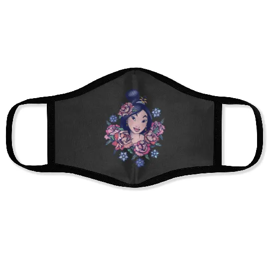 Disney Mulan Floral Portrait Vintage Graphic TSh Face Masks