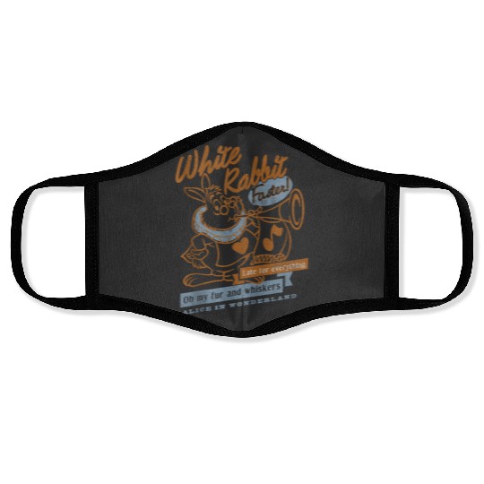 Disneyss Alice In Wonderland White Rabbit Outlined Text Poster Face Masks