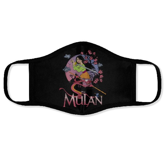 Disneyss Mulan Warrior Stance Sunset Poster Face Masks