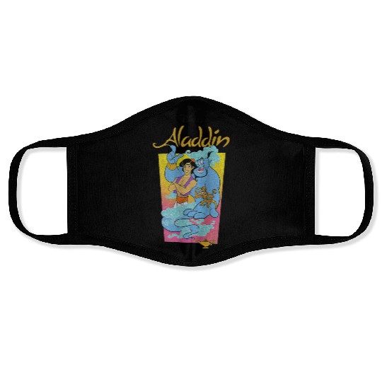 Disneyss Aladdin Group Shot Bold Distressed Poster Face Masks