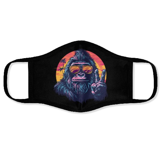 Gorilla on Vacation with a Sunset Peace Sign Face Masks