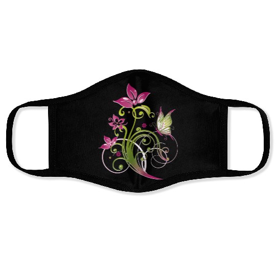 Elegant Floral Swirl Pattern Face Masks