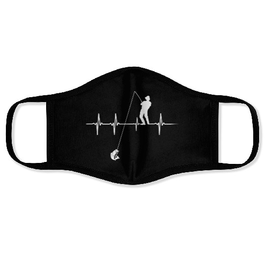 heart beat fishing Face Masks