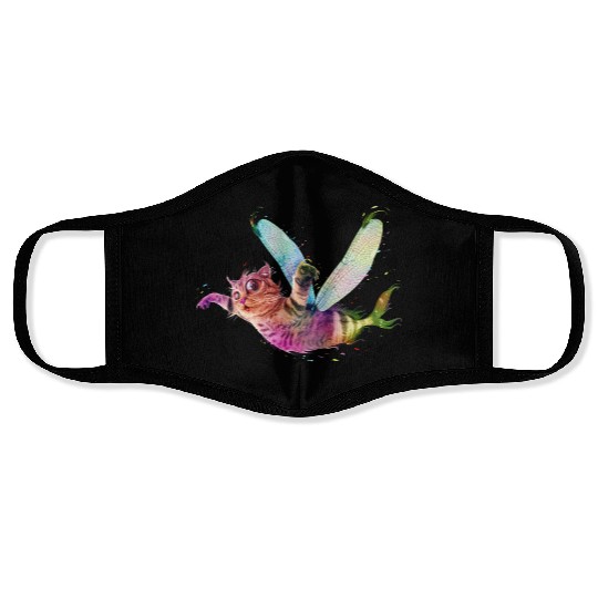 Psychedelic flying catfish Face Masks