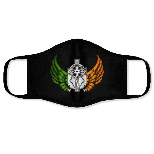 Irish Flag Design Celtic Cross Irish gift Face Masks
