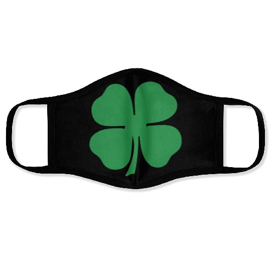 Green 4 Leaf Clover Solid Face Masks
