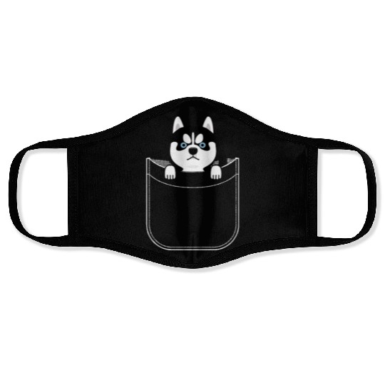 Husky In Pocket Funny Cute Puppy Expression Face Masks