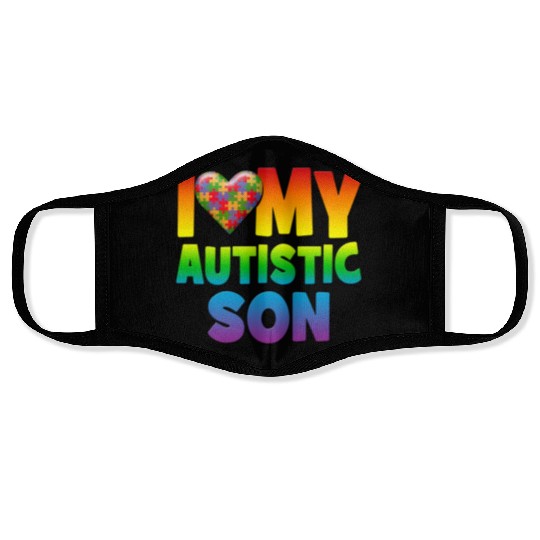 Autism Awareness I Love My Autistic Son Face Masks