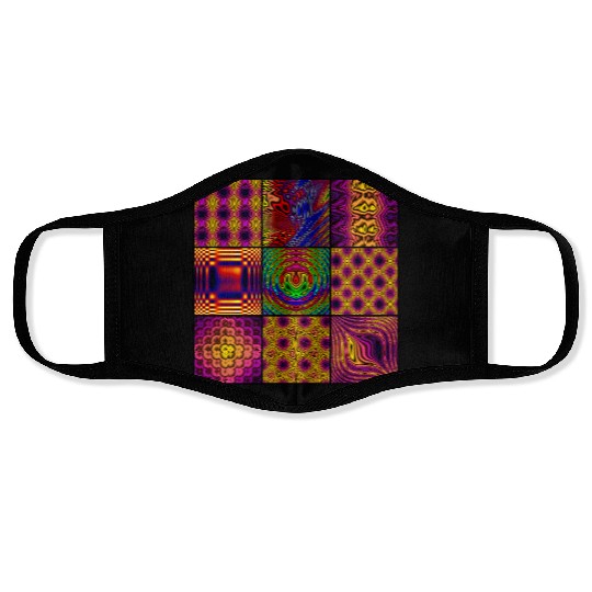 9 Panel Square Fractal Collage of Computer Art Face Masks