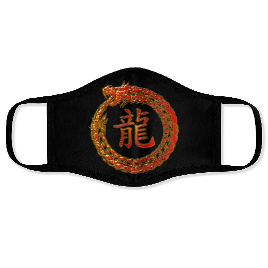 Fire Dragon In Circle with Chinese Dragon Symbol Face Masks