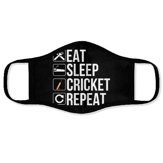 Cricket Player Gift - Eat Sleep Cricket Repeat Face Masks