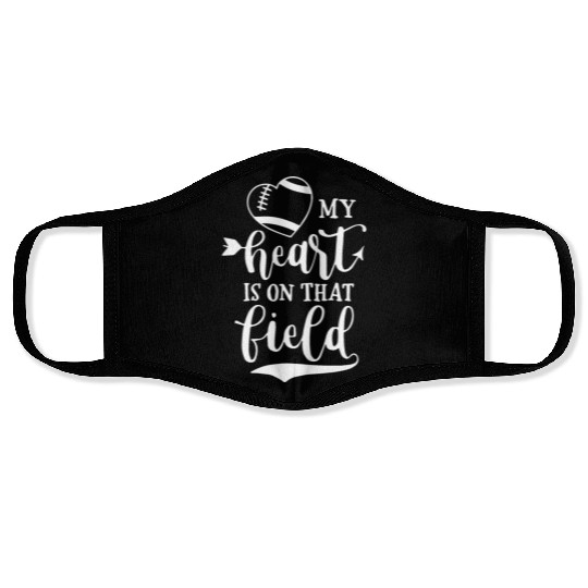 my hert is on that field football mom and dad gift Face Masks