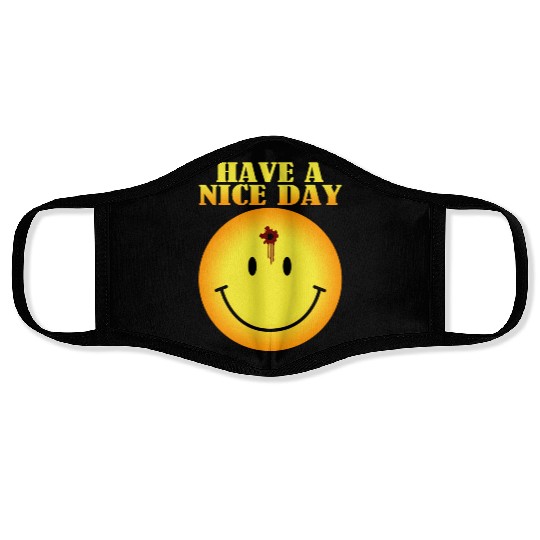 smiley face bullet hole Face Masks